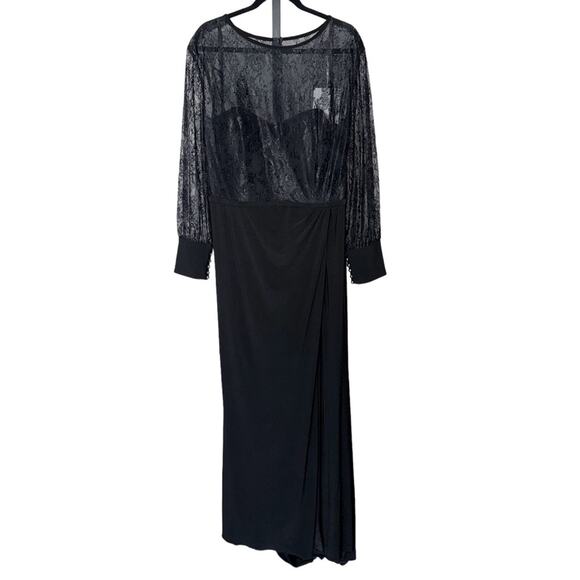NWT MAC DUGGAL Black Sequin Lace Long Sleeve Evening Gown with Slit Women’s - Picture 2 of 12